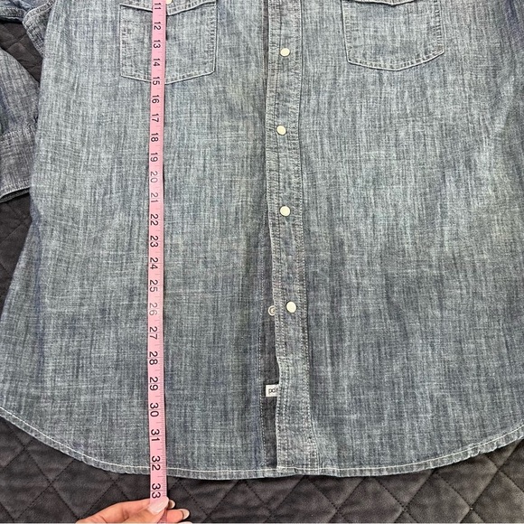 PD&C Shirt Mens 2XL Medium Blue Denim Western Pearl Snap Long Sleeve G - Picture 6 of 10